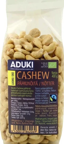 Aduki Luomu ja Reilun kaupan cashewpähkinät 400g