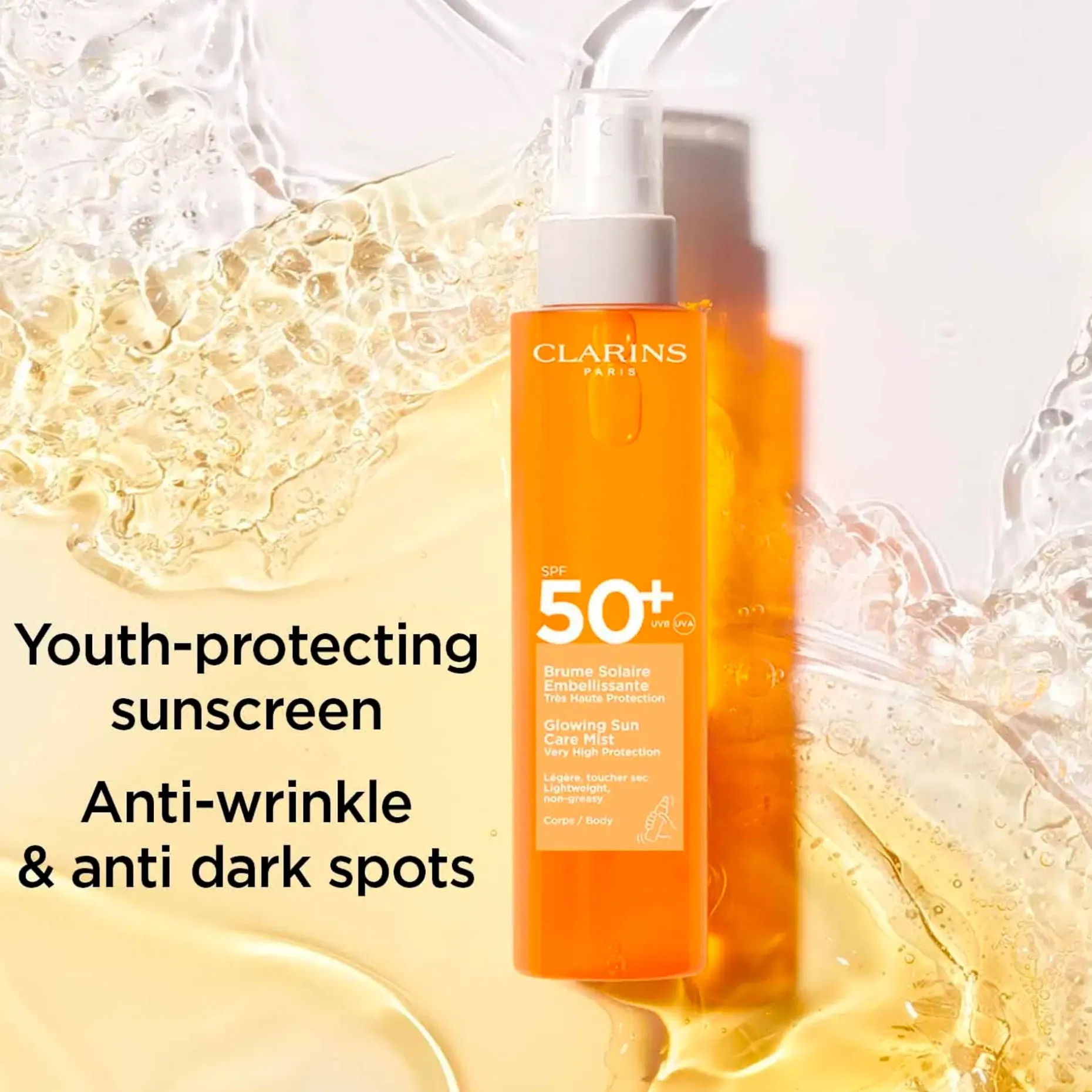 CLARINS Sun Body Sun care water mist spf50+ aurinkovoide 150ml