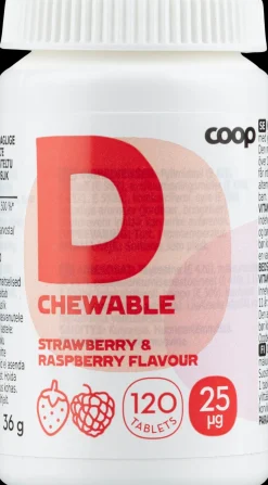 Coop D-vitamiini 25μg Mansikka-Vadelma 120 purutablettia