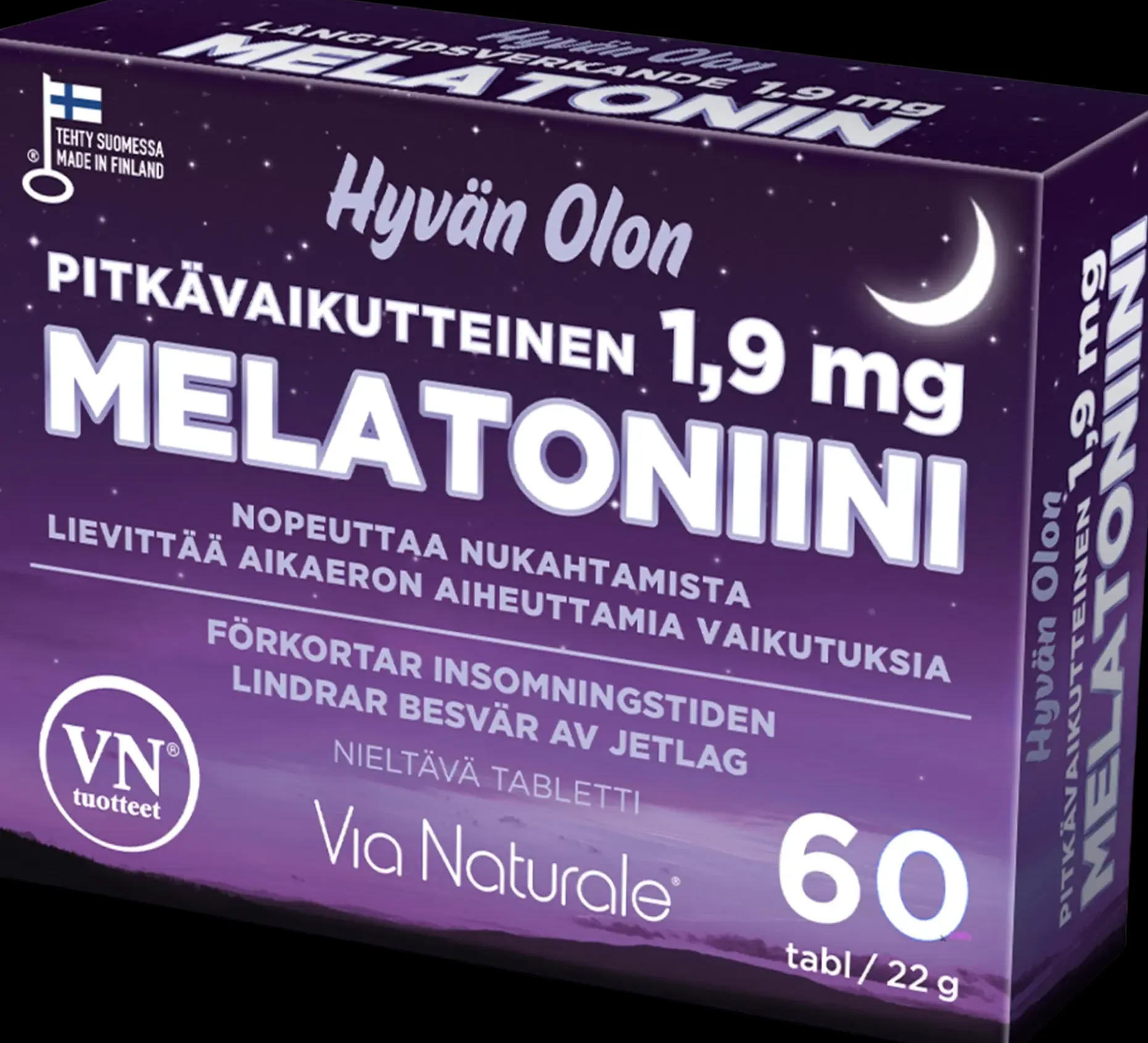 Hyvän Olon Pitkävaikutteinen Melatoniini 1,9 mg 60 tabl Via Naturale