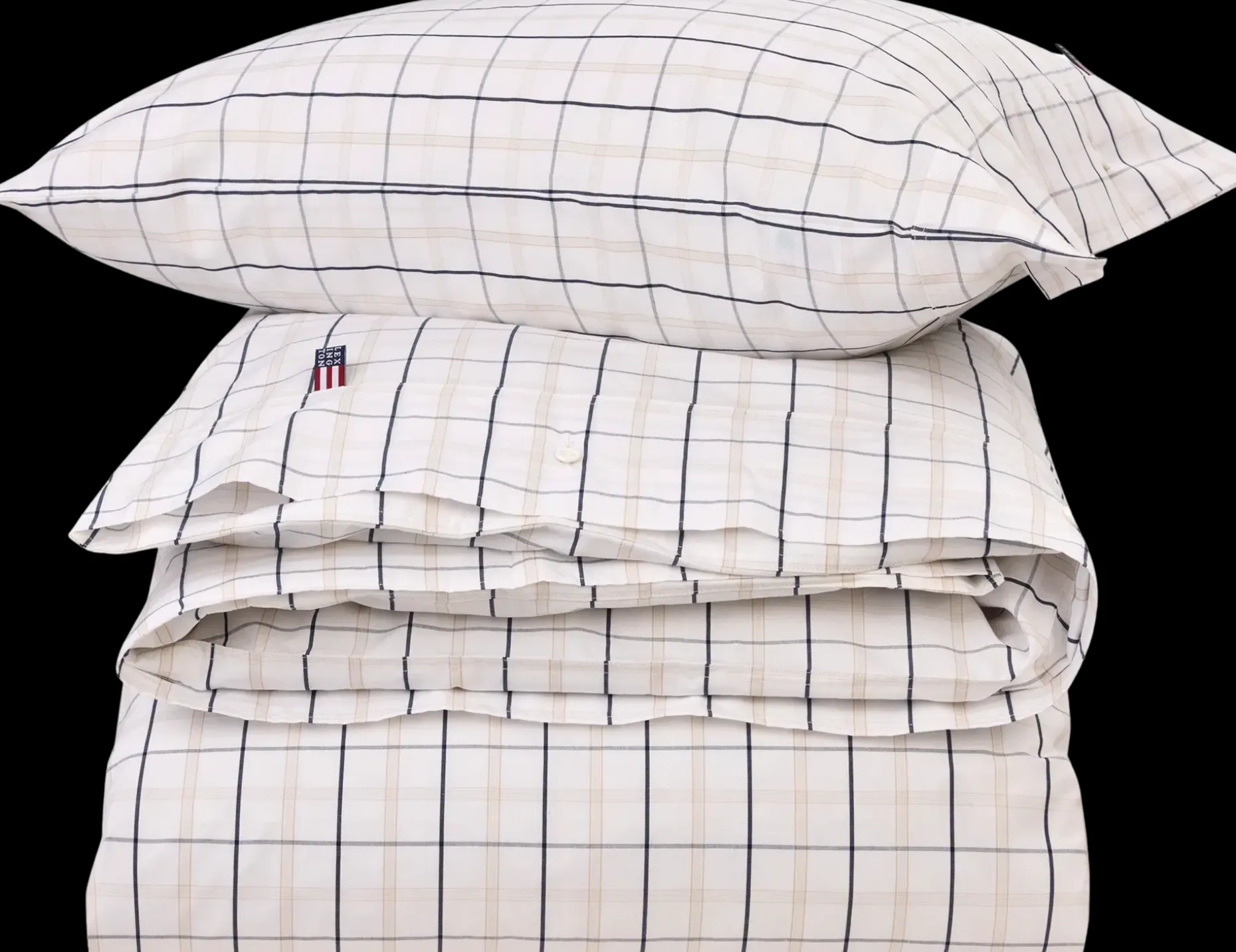 Lexington Poplin pussilakana 150x210cm valkoinen/beige/tummansininen