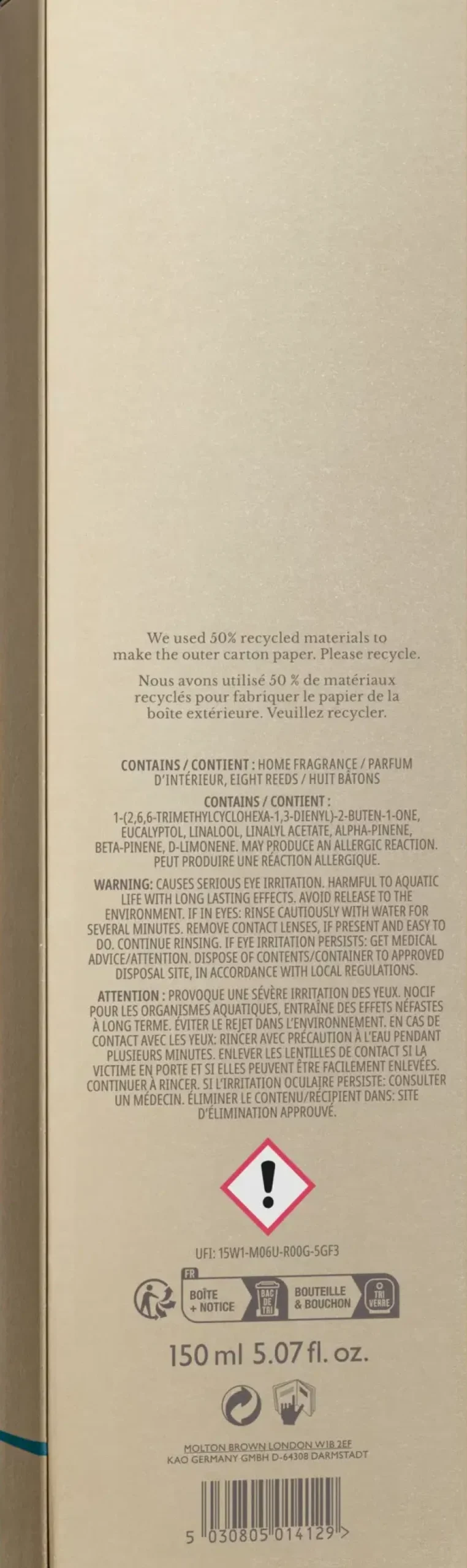 Molton Brown Coastal Cypress & Sea Fennel Aroma Reeds Refill tuoksutikkujen täyttöpakkaus 150 ml