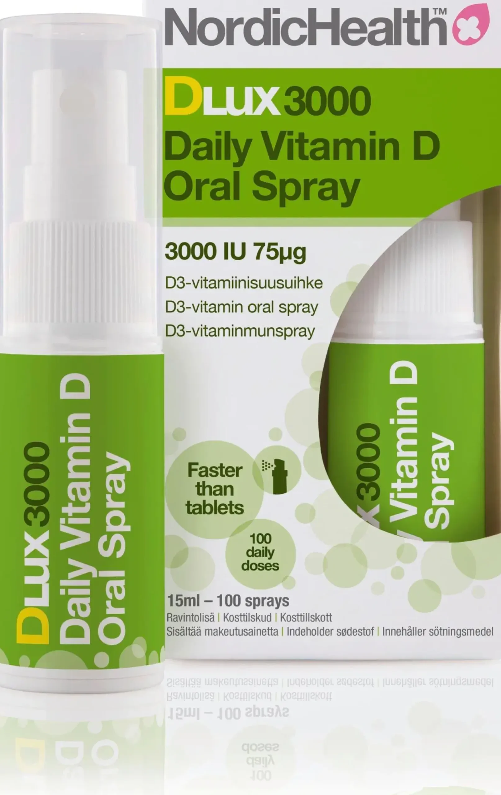 Nordic Health DLux 3000 D3 suusuihke 75 mcg 15 ml