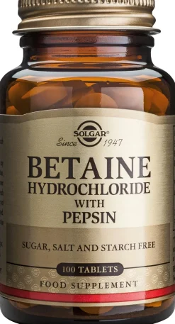 Solgar Betaiinihydrokloridi + Pepsiini ravintolisä 100 tabl.
