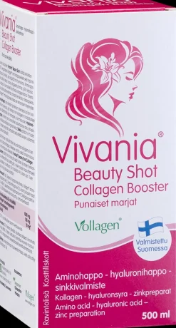 Vivania Beauty Shot Collagen Booster Punaiset marjat Aminohappo - hyaluronihappo - sinkki 500 ml