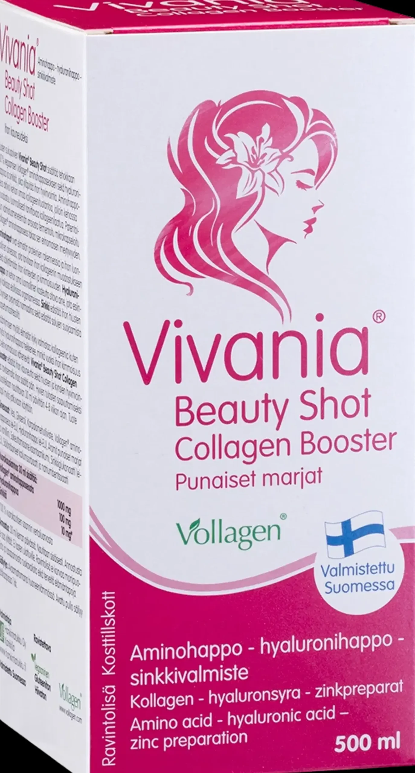 Vivania Beauty Shot Collagen Booster Punaiset marjat Aminohappo - hyaluronihappo - sinkki 500 ml