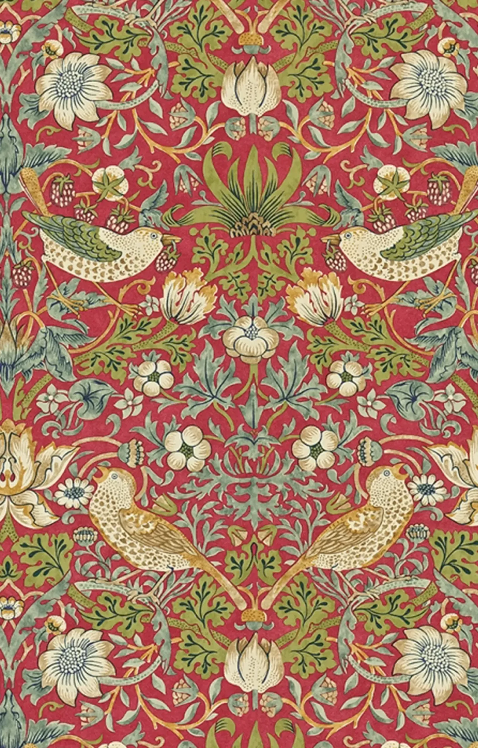 William Morris kaitaliina Strawberry thief punainen 43x160cm